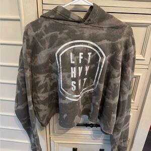 Gray Tie-Dye Weightlifting Cropped Hoodie